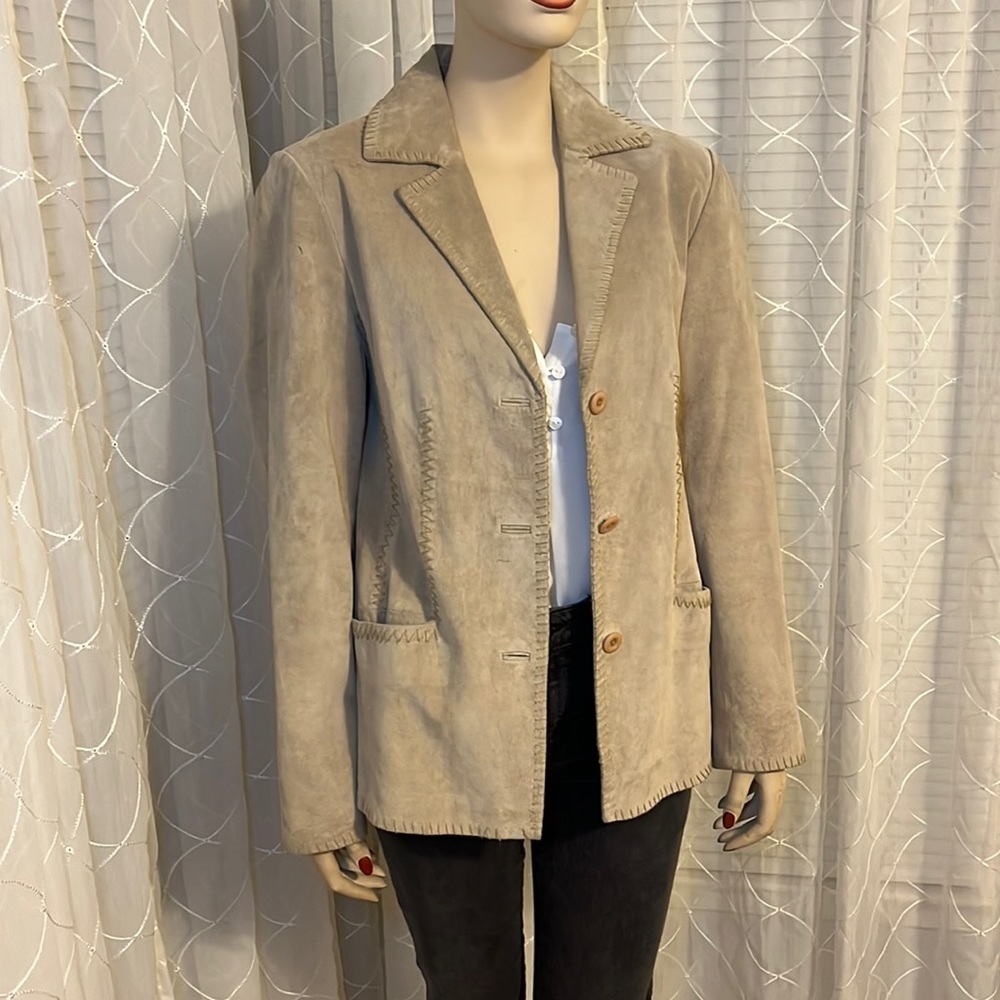 Madison Studio- Tan Suede Leather Button Up Jacket